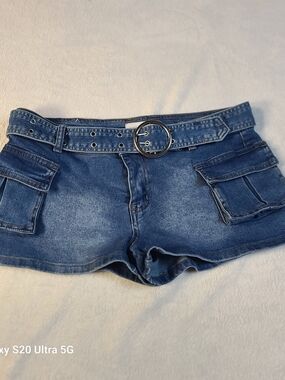 Angel Kiss Blue Denim Cargo Shorts with Ring Belt